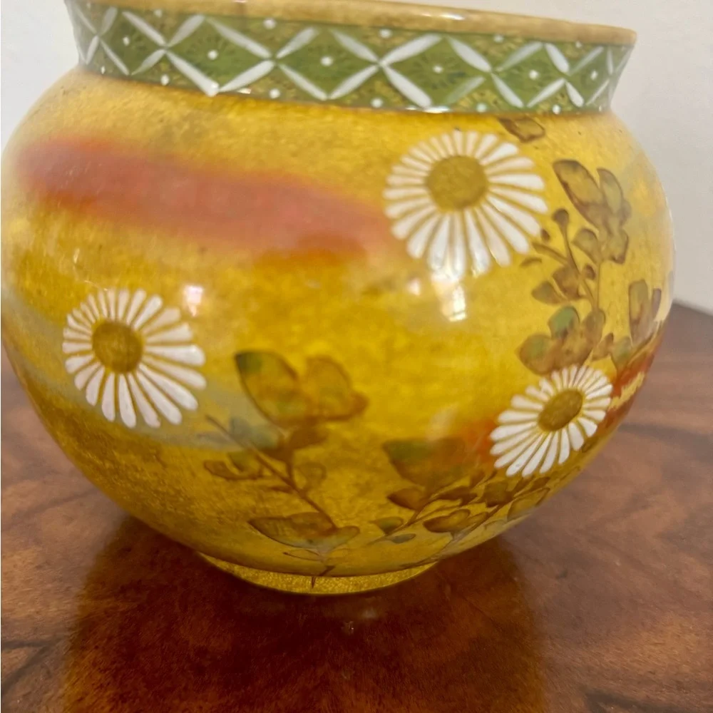 Antique Japanese Ceramic Planter Hand Painted Floral Decoration 5 1/2” - Picture 8 of 12